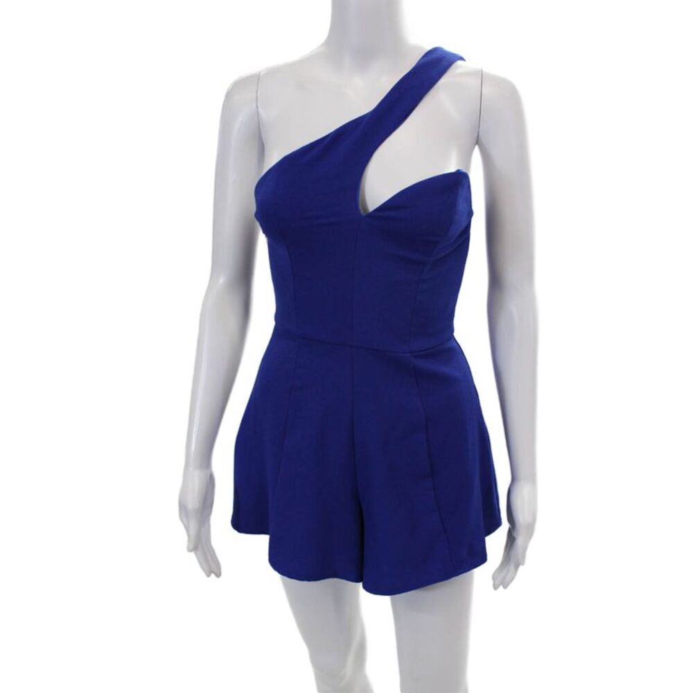 NBD X The Naven Twins Womens One Shoulder Sleeveless Romper Blue Size XS